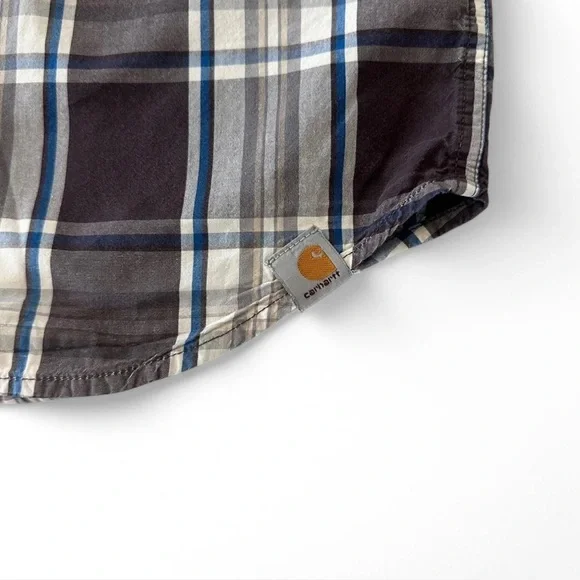 Carhartt Men’s Brown Plaid Shirt L Relaxed‎ Fit Cotton Work Casual Button Down - Picture 4 of 5